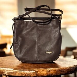 Wrangler Brown Hobo Crossbody Shoulder Bag Leather, Purse Expandable Zip Brown